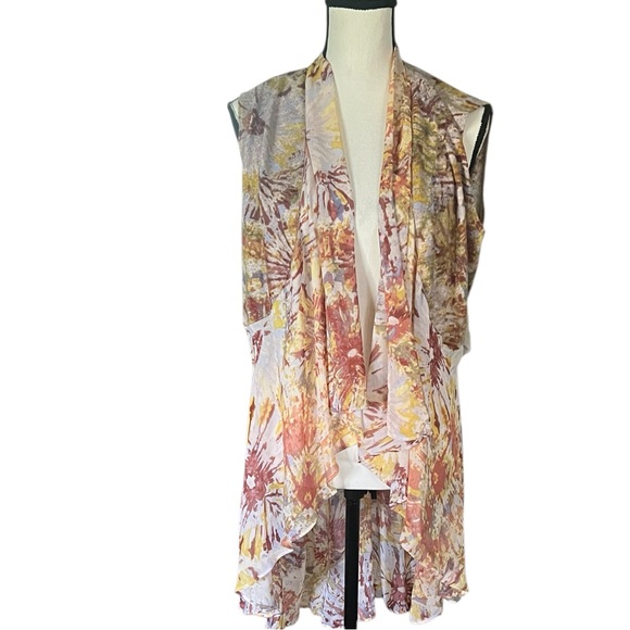 Logo by Lori Goldstein sheer Cascade Flowy ruffled vest. Size L. - Picture 1 of 7